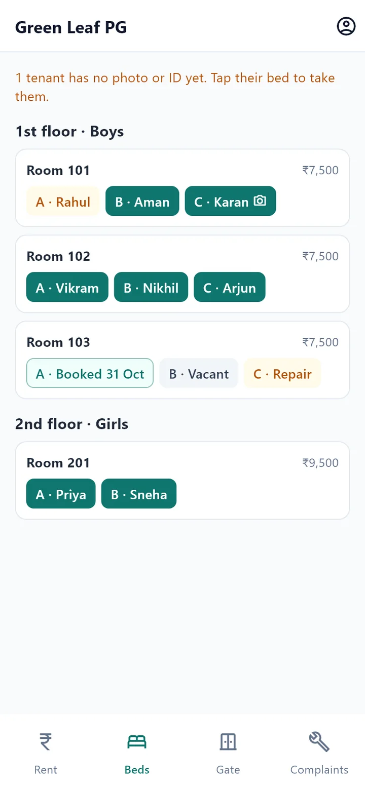 Phone app: beds by room.