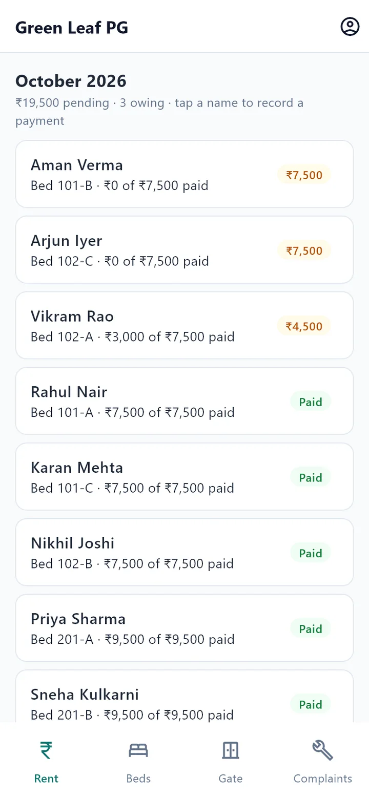 Phone app: rent for the month.